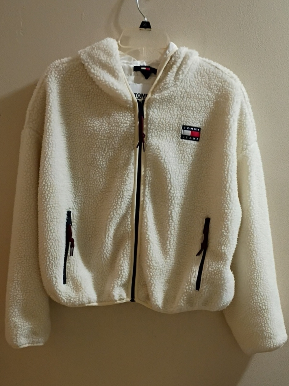 Tommy Hilfiger Cream Sherpa Hooded Zip Jacket